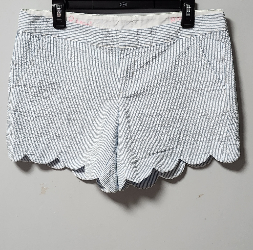 Lilly Pulitzer Blue Stripe Seersucker Buttercup Scalloped Hem Shorts 8 M